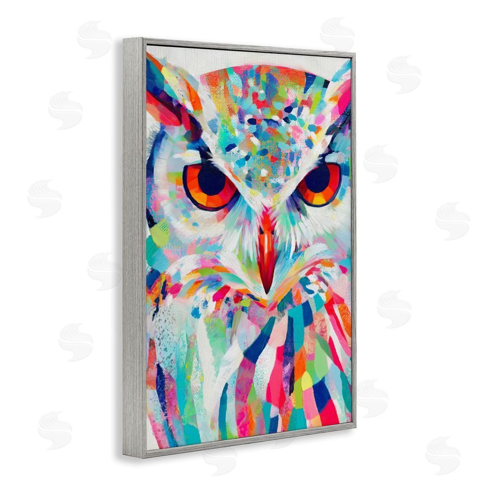 Chromatic Storm Studio Expressive Owl Gaze Gray Framed Giclee Wall Art
