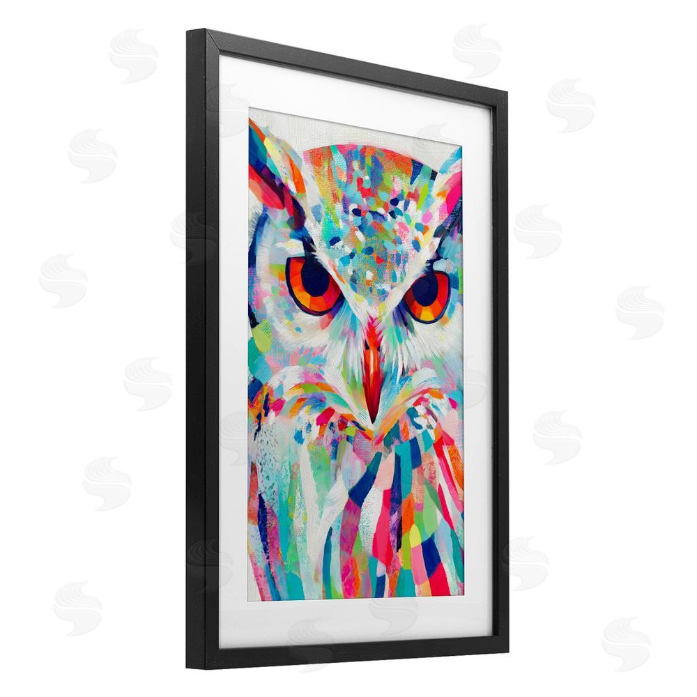 Chromatic Storm Studio Expressive Owl Gaze Black Framed Print Under Glass Wall Art