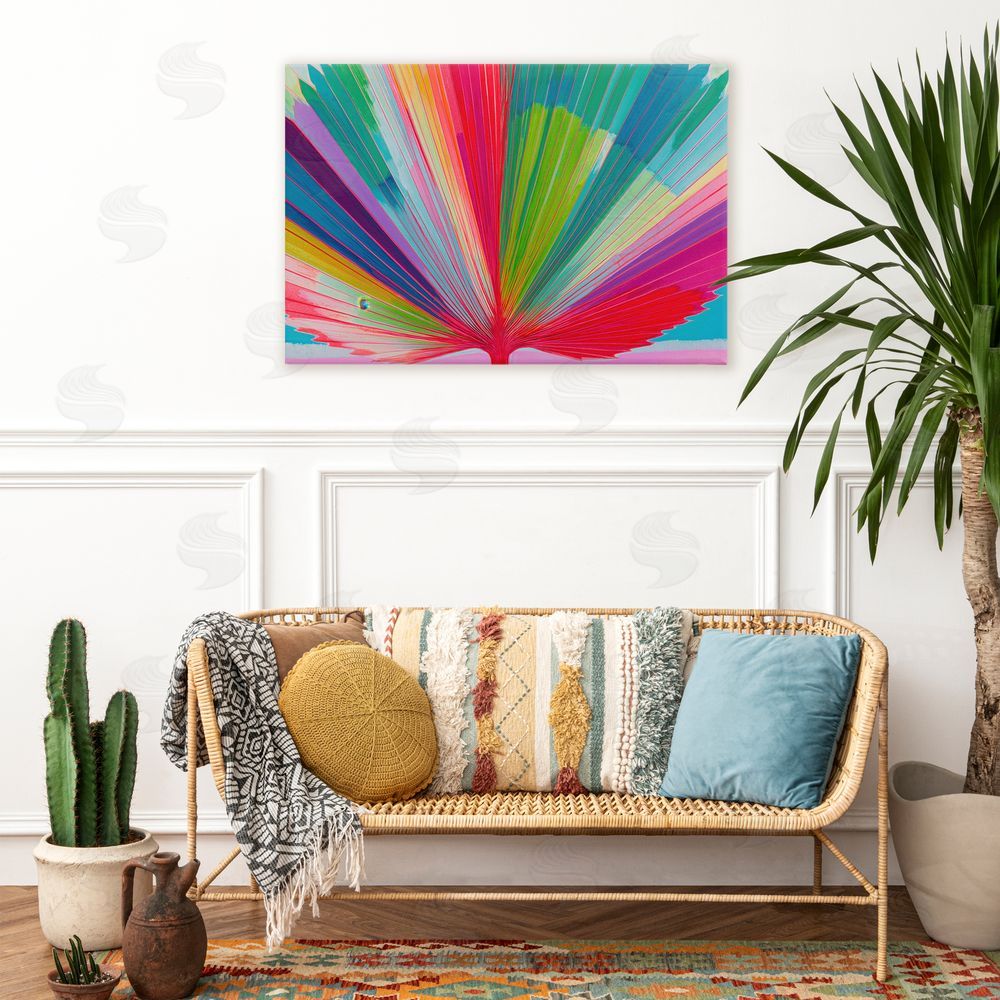 Chromatic Storm Studio Palm Fan In Spectrum Stretched Canvas Wall Art in Room
