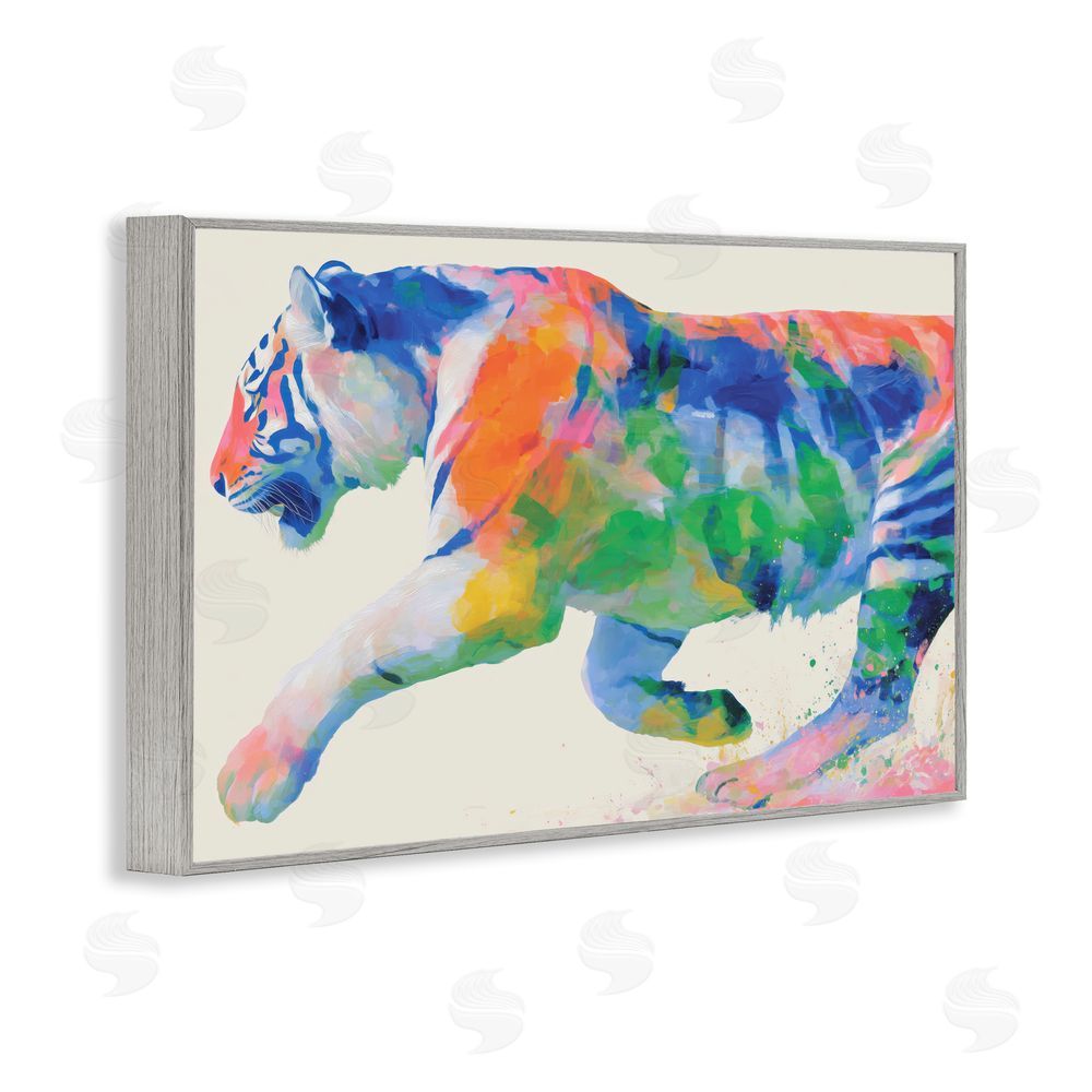 Chromatic Storm Studio Colorful Tiger In Motion Gray Framed Giclee Wall Art Print