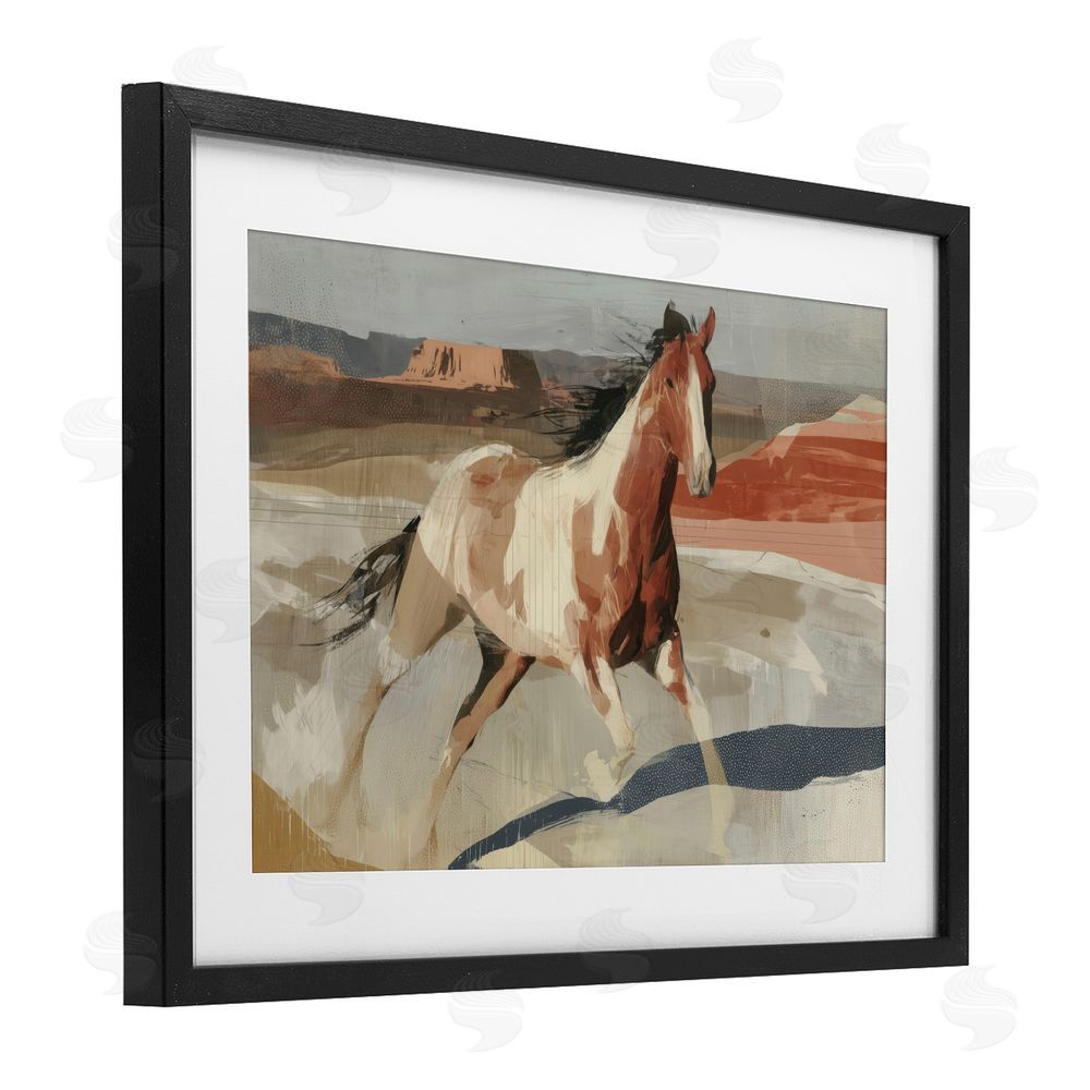 Chromatic Storm Studio Wild Horse Across Plains Black Framed Print Under Glass with White Mat Wall Art