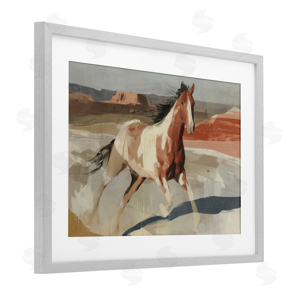 Chromatic Storm Studio Wild Horse Across Plains Gray Framed Print Under Glass with White Mat Wall Art
