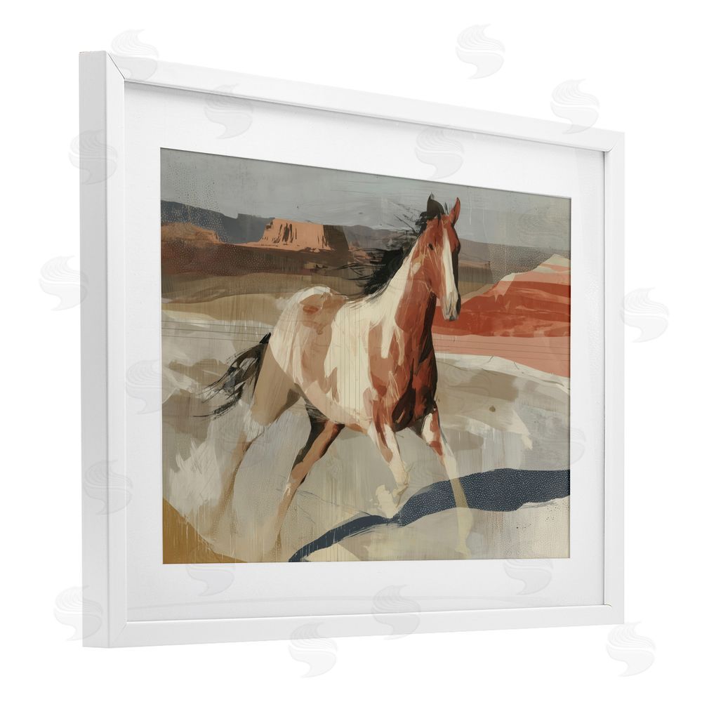 Chromatic Storm Studio Wild Horse Across Plains White Framed Print Under Glass with White Mat Wall Art