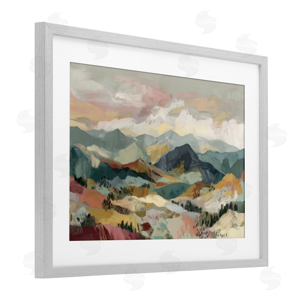 Chromatic Storm Studio Mountain Valley Vista Gray Framed Print Under Glass Wall Art
