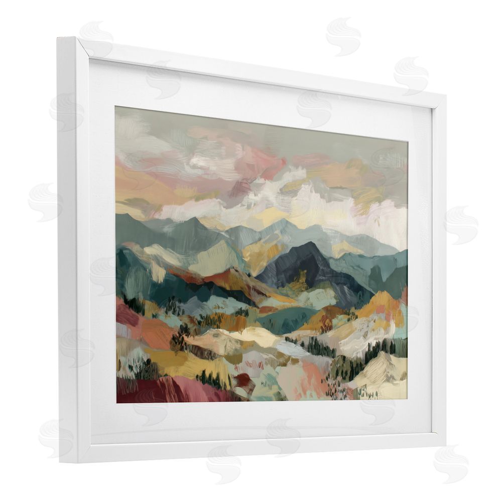 Chromatic Storm Studio Mountain Valley Vista White Framed Print Under Glass Wall Art