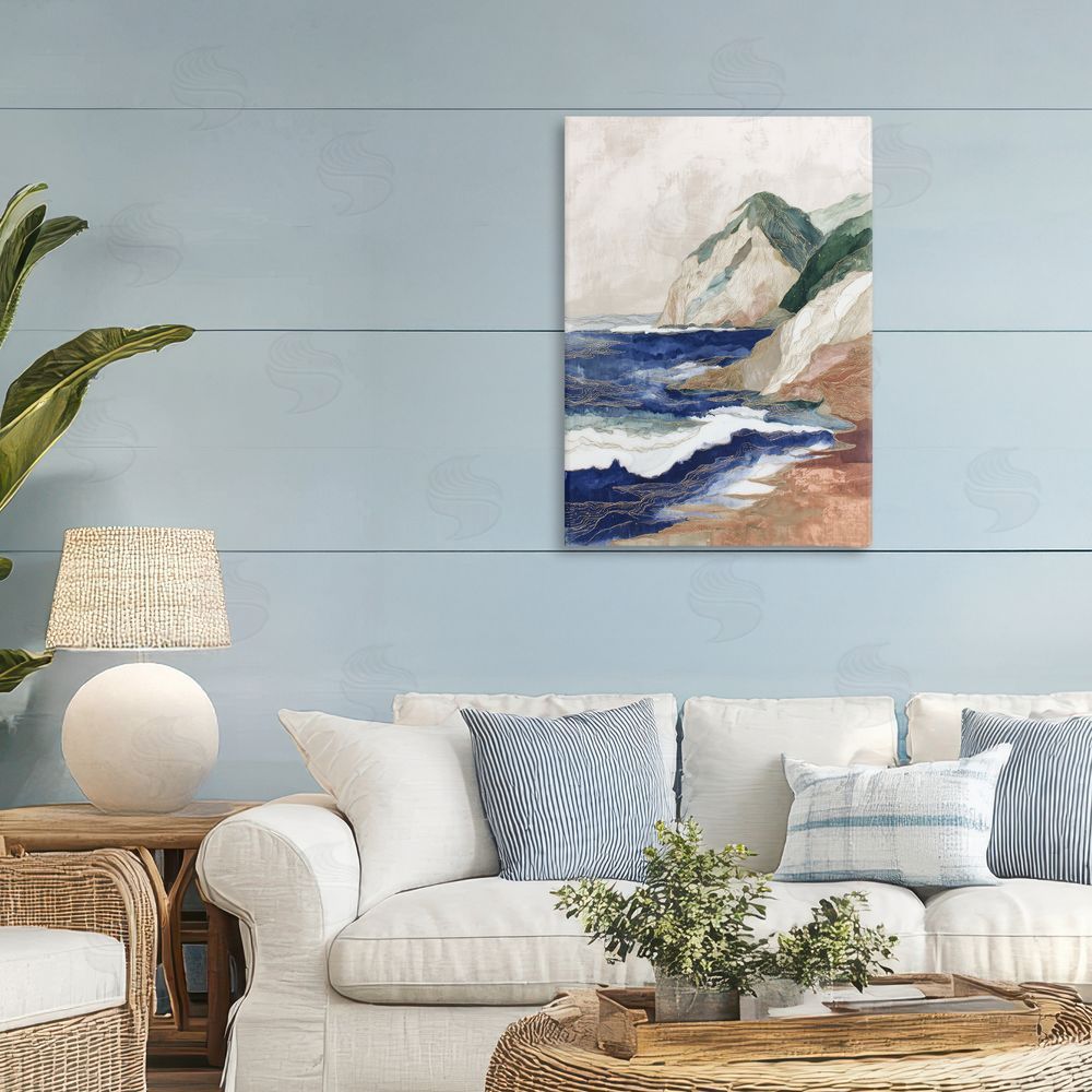 Chromatic Storm Studio Cliff Next To The Sea Stretched Canvas Wall Art in Room