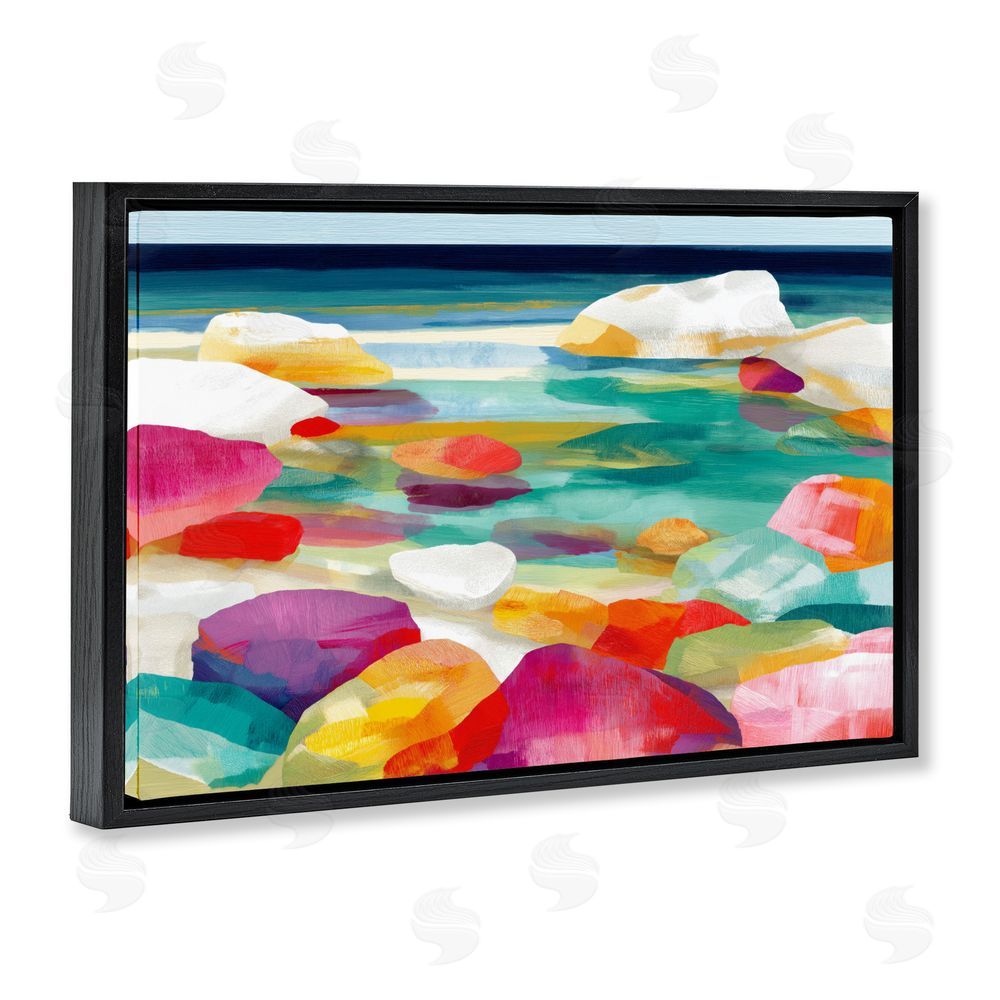 Chromatic Storm Studio Vivid Stones By The Shore Black Floating Framed Canvas Wall Art Print