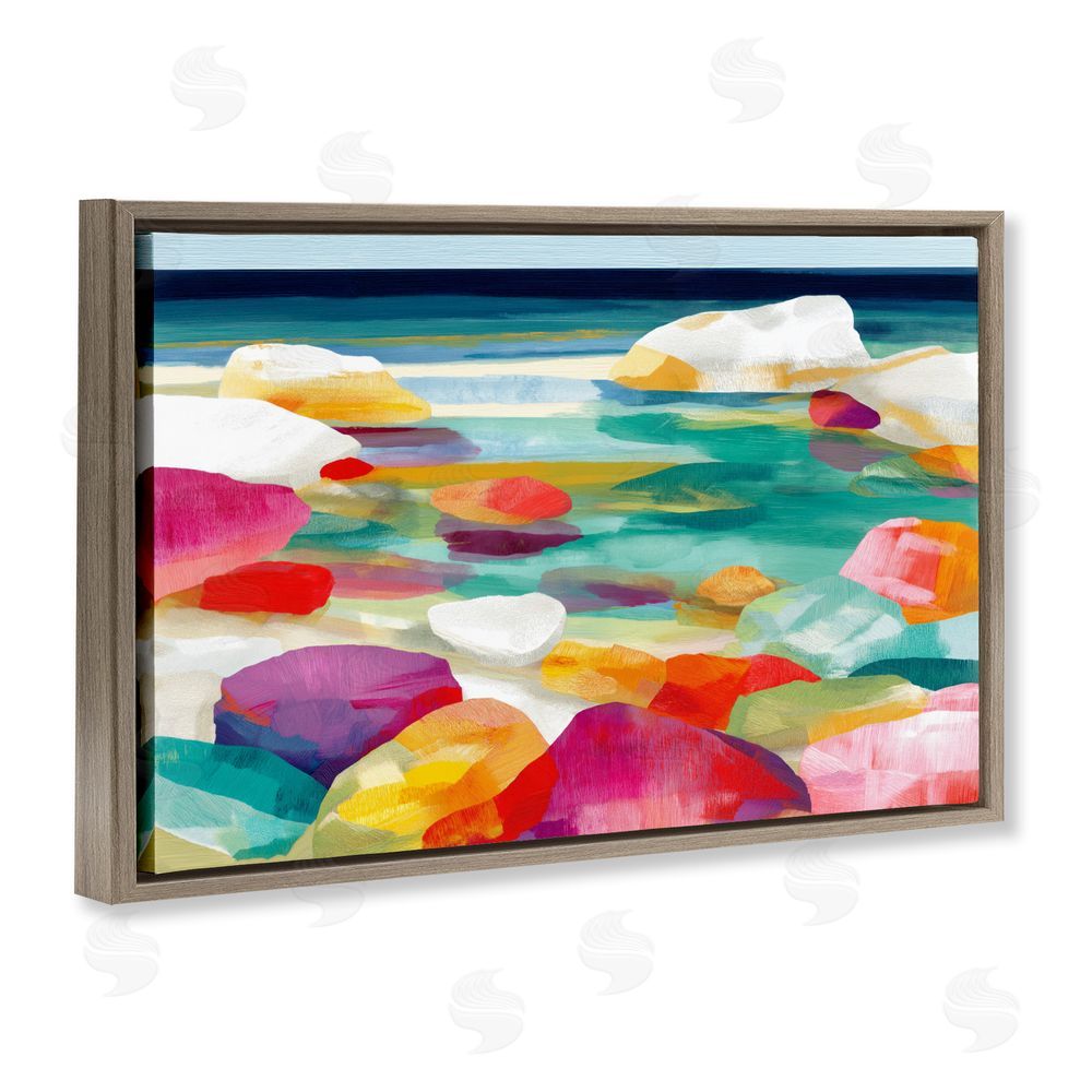 Chromatic Storm Studio Vivid Stones By The Shore Brown Floating Framed Canvas Wall Art Print