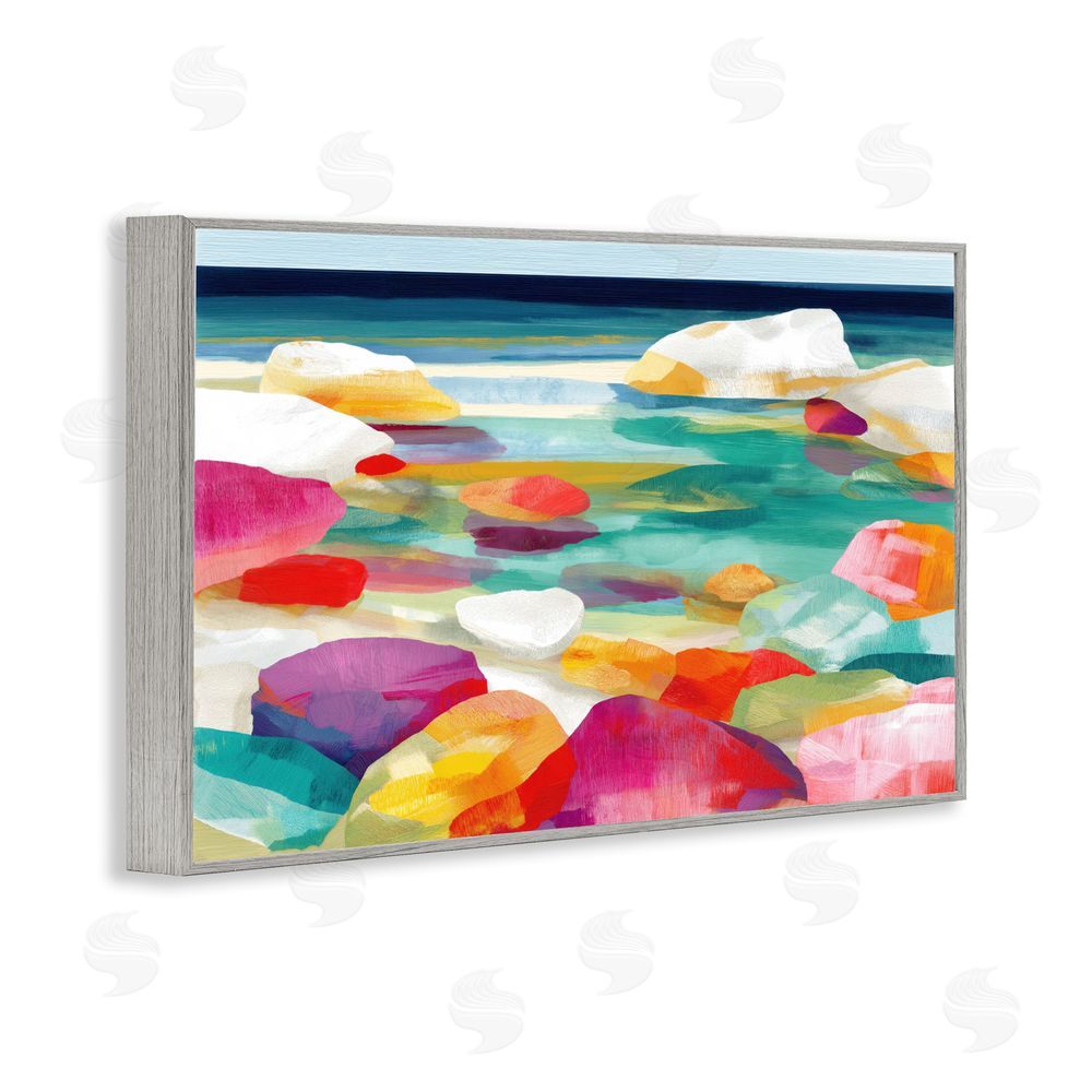 Chromatic Storm Studio Vivid Stones By The Shore Gray Framed Giclee Wall Art Print