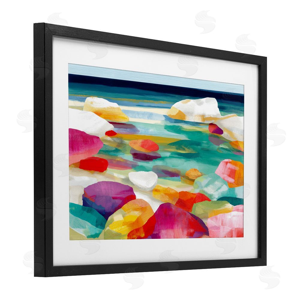 Chromatic Storm Studio Vivid Stones By The Shore Black Framed Print Under Glass with White Mat Wall Art