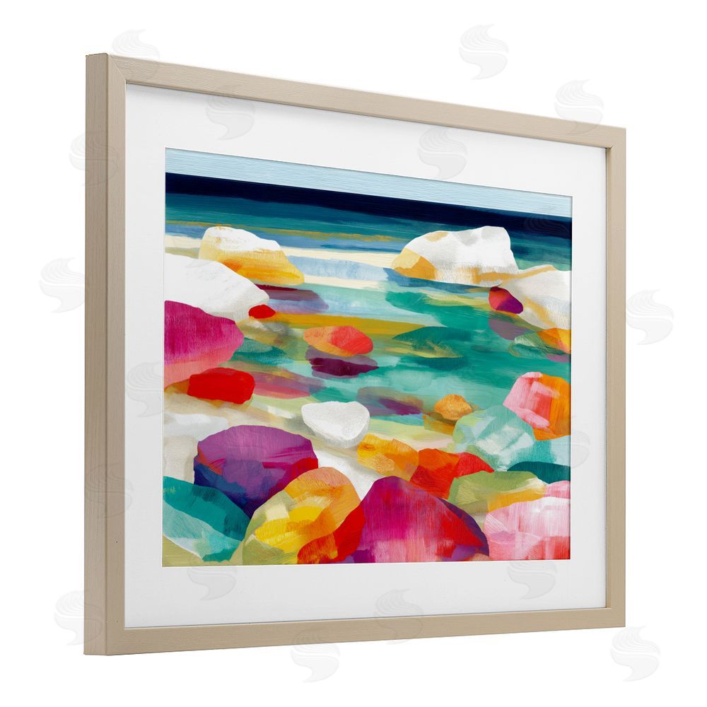 Chromatic Storm Studio Vivid Stones By The Shore Brown Framed Print Under Glass with White Mat Wall Art