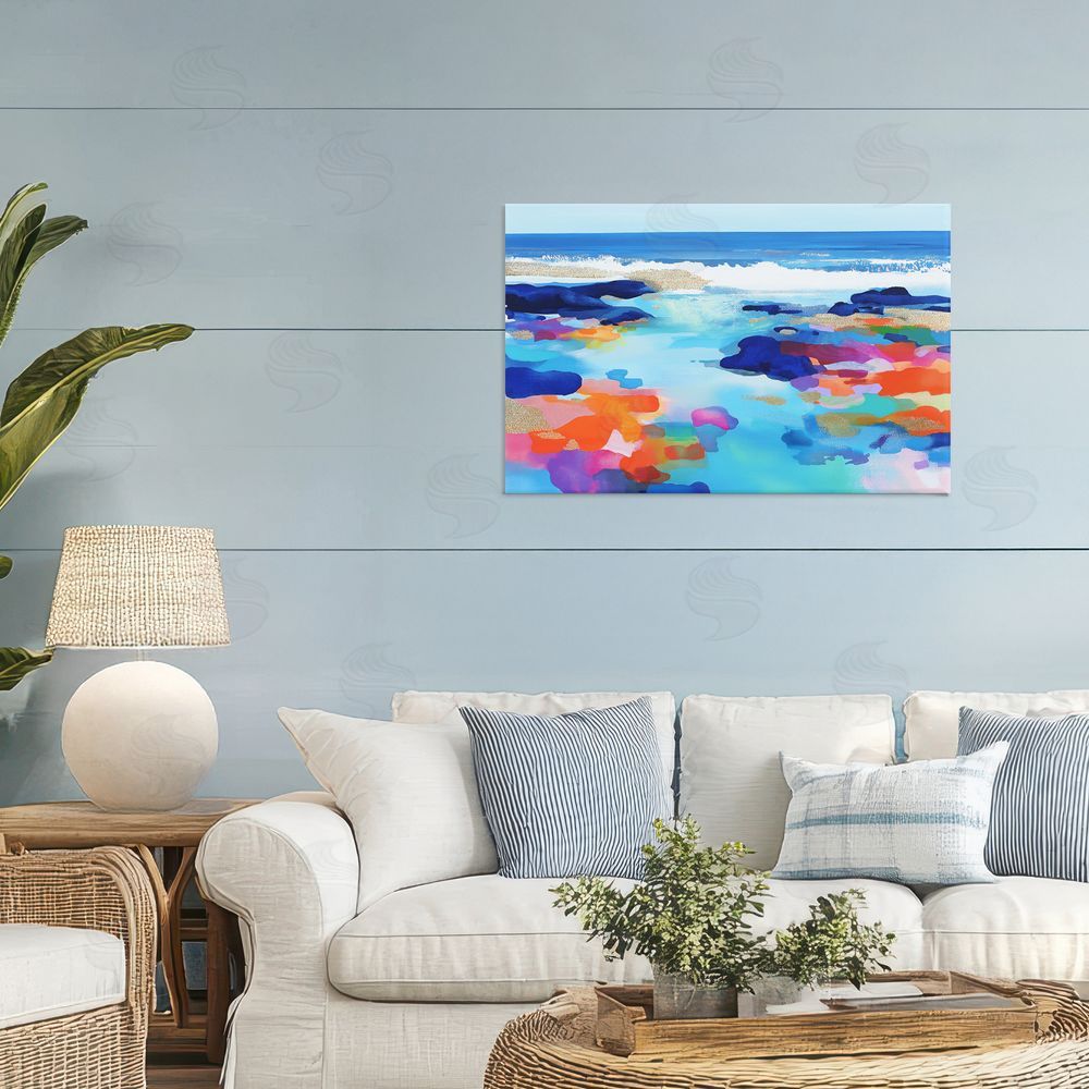 Chromatic Storm Studio Coastal Pools Overlay Abstraction Stretched Canvas Wall Art in Room