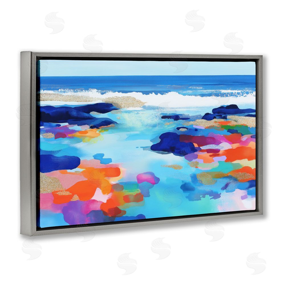Chromatic Storm Studio Coastal Pools Overlay Abstraction Gray Floating Frame Canvas Wall Art Print