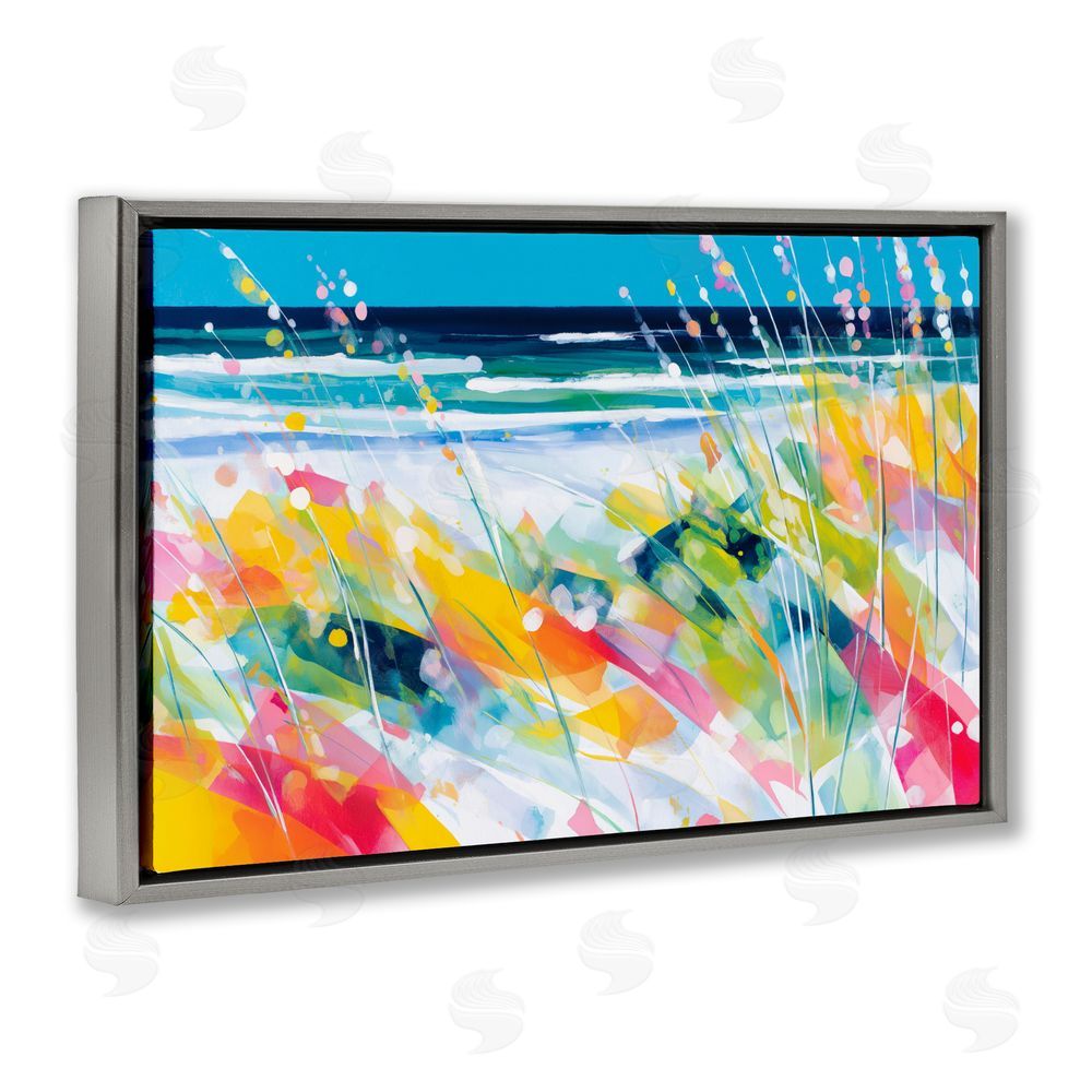 Chromatic Storm Studio Sea Oats & Ocean Breeze Abstract Gray Floating Framed Canvas Wall Art Print