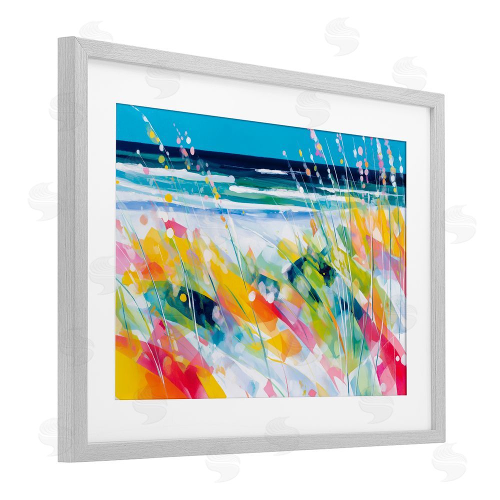 Chromatic Storm Studio Sea Oats & Ocean Breeze Abstract Gray Framed Print Under Glass with White Mat Wall Art