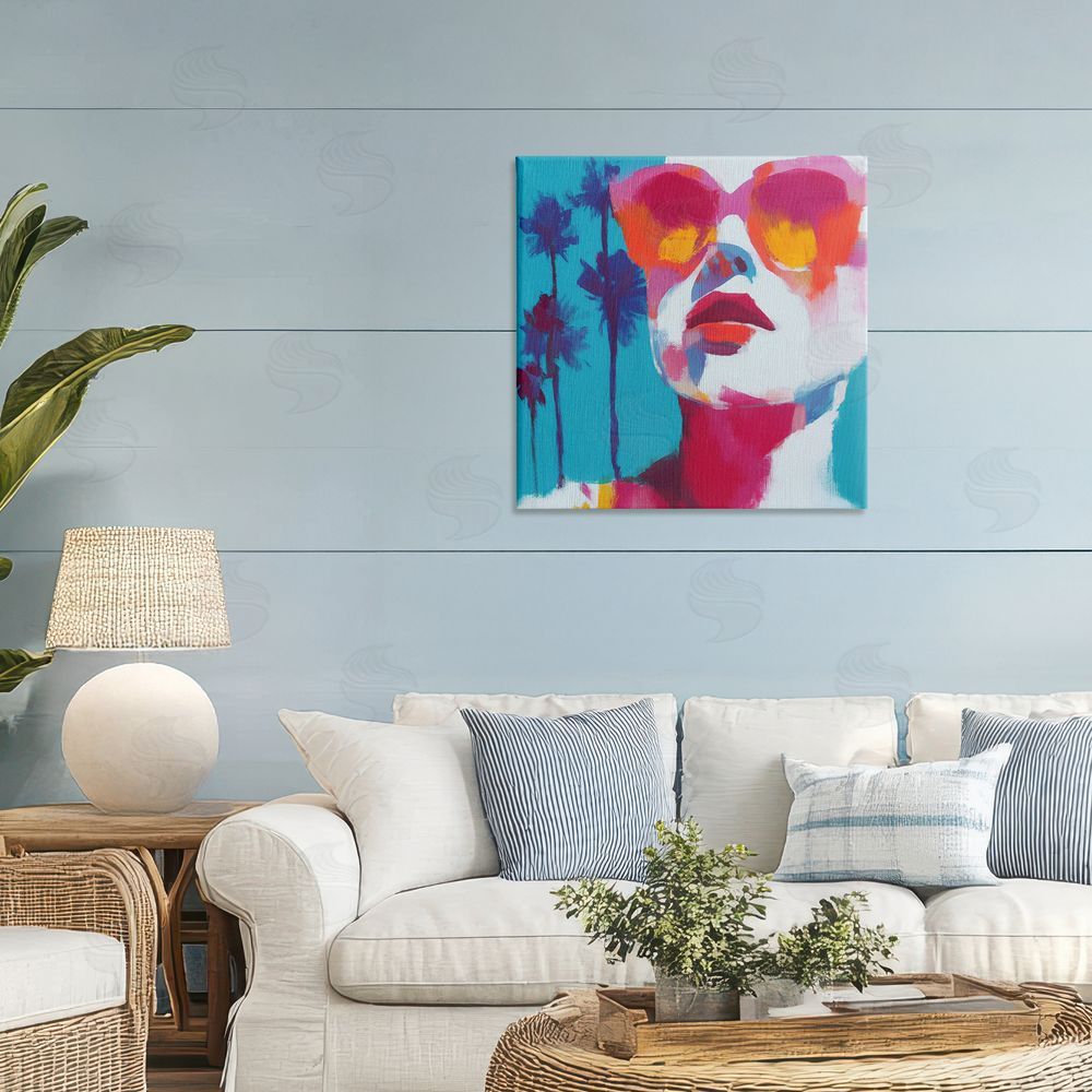 Chromatic Storm Studio Expressive Palm Tree Gaze Stretched Canvas Wall Art in Room