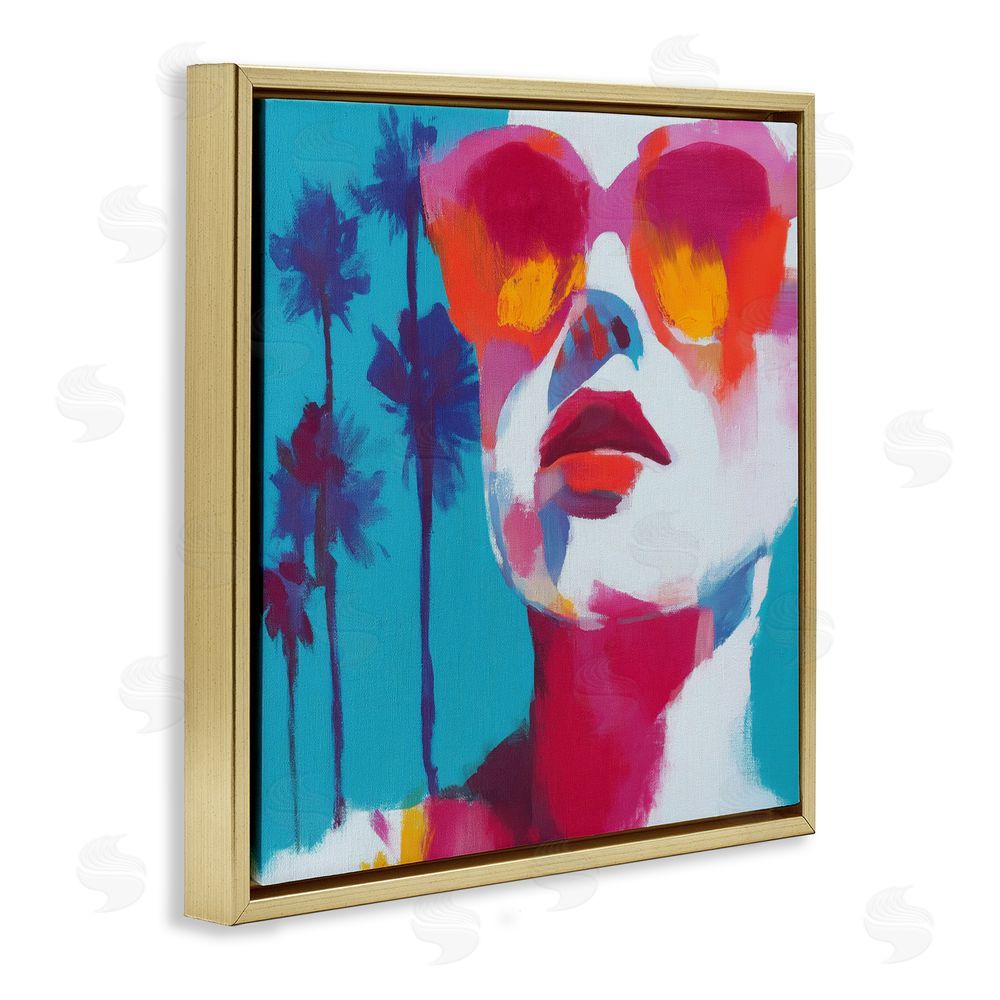 Chromatic Storm Studio Expressive Palm Tree Gaze Gold Floating Framed Canvas Wall Art