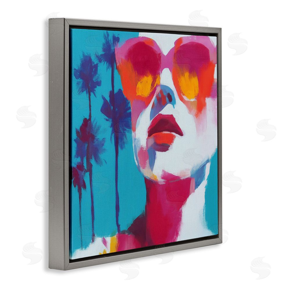 Chromatic Storm Studio Expressive Palm Tree Gaze Gray Floating Framed Canvas Wall Art