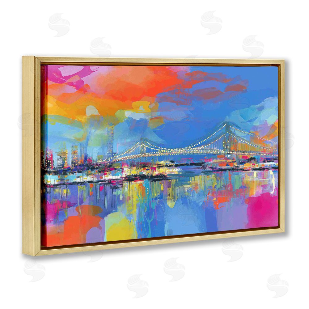 Chromatic Storm Studio Bay Bridge Aglow at Sunrise Gold Floating Frame Stretched Canvas Wall Art Print