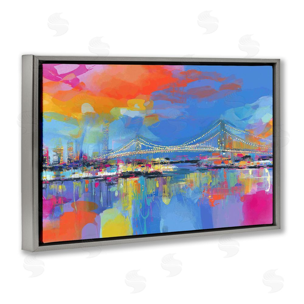 Chromatic Storm Studio Bay Bridge Aglow at Sunrise Gray Floating Frame Stretched Canvas Wall Art Print