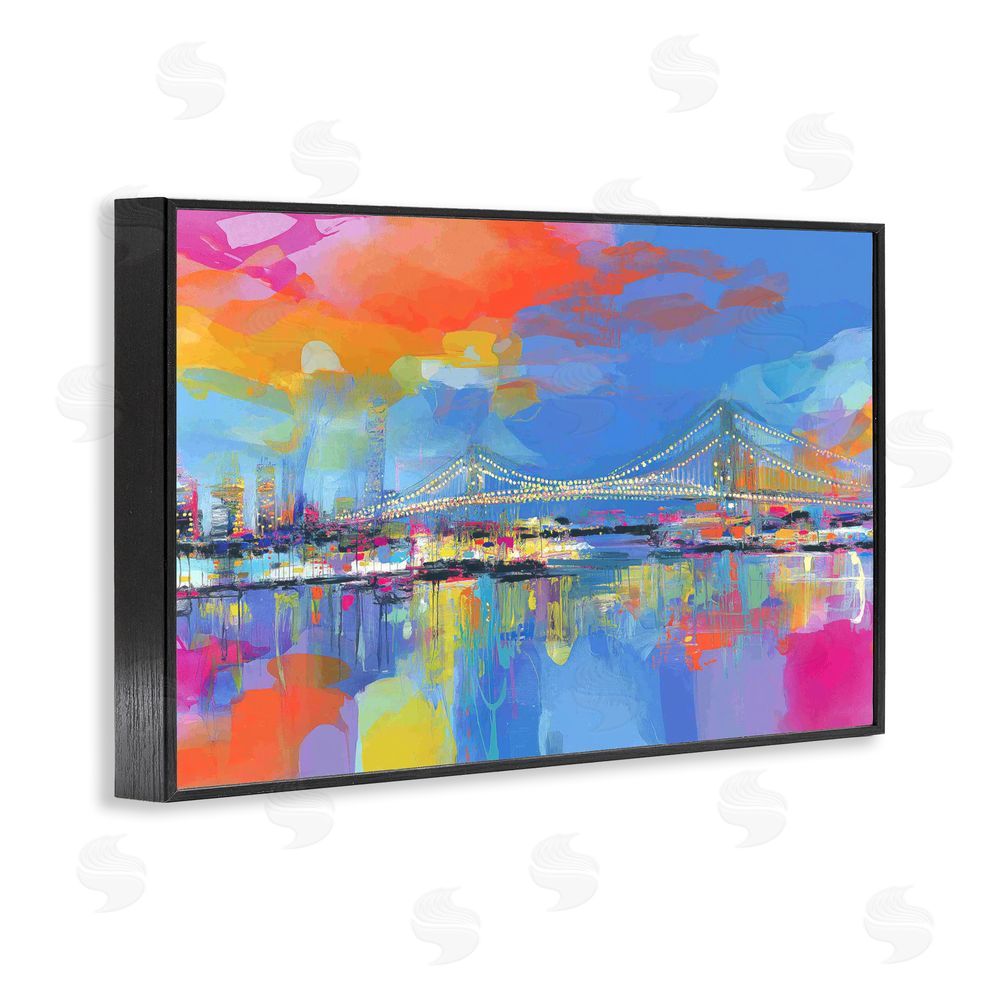 Chromatic Storm Studio Bay Bridge Aglow at Sunrise Black Framed Giclee Wall Art Print