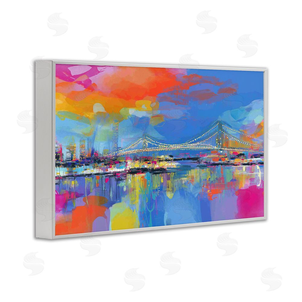 Chromatic Storm Studio Bay Bridge Aglow at Sunrise White Framed Giclee Wall Art Print