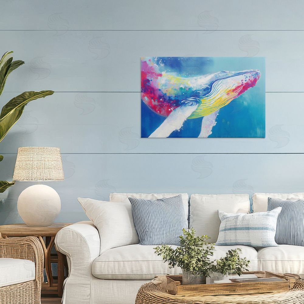 Chromatic Storm Studio Breaching Humpback Whale Stretched Canvas Wall Art Print in Room