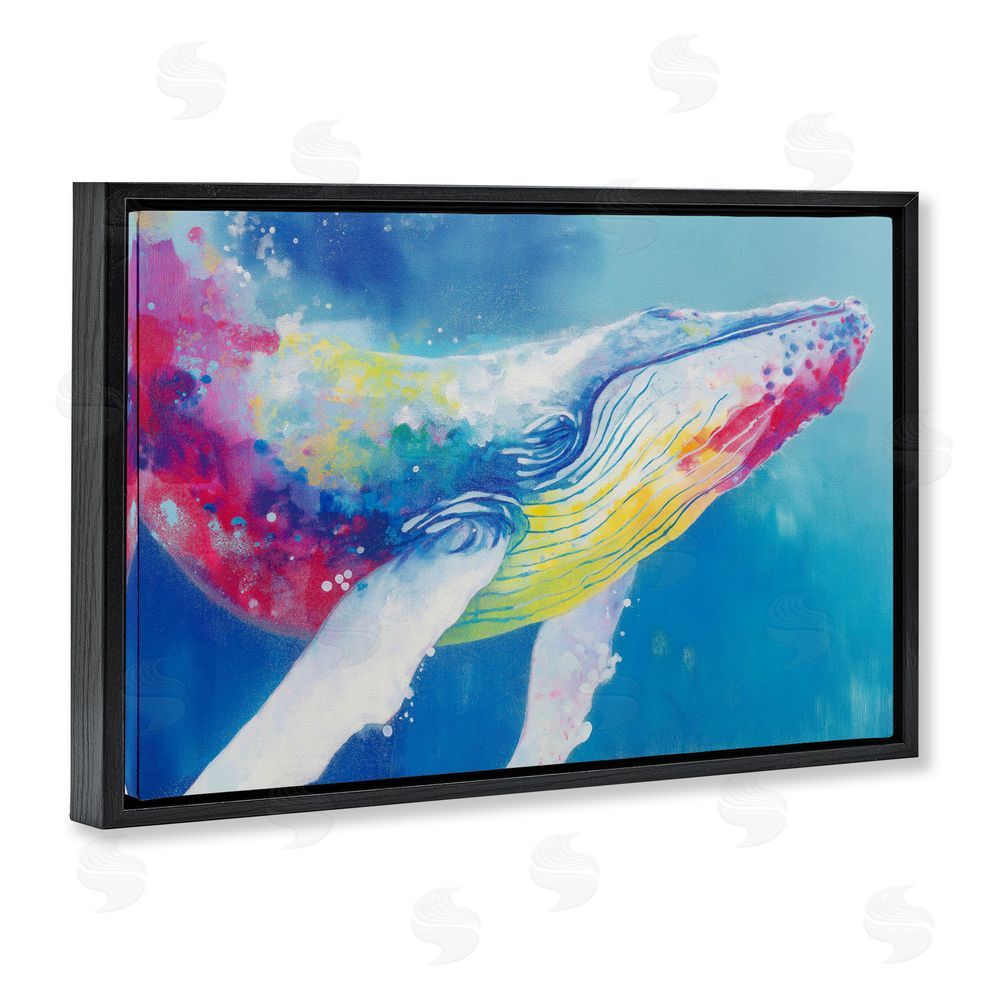 Chromatic Storm Studio Breaching Humpback Whale Black Floating Frame Stretched Canvas Wall Art Print