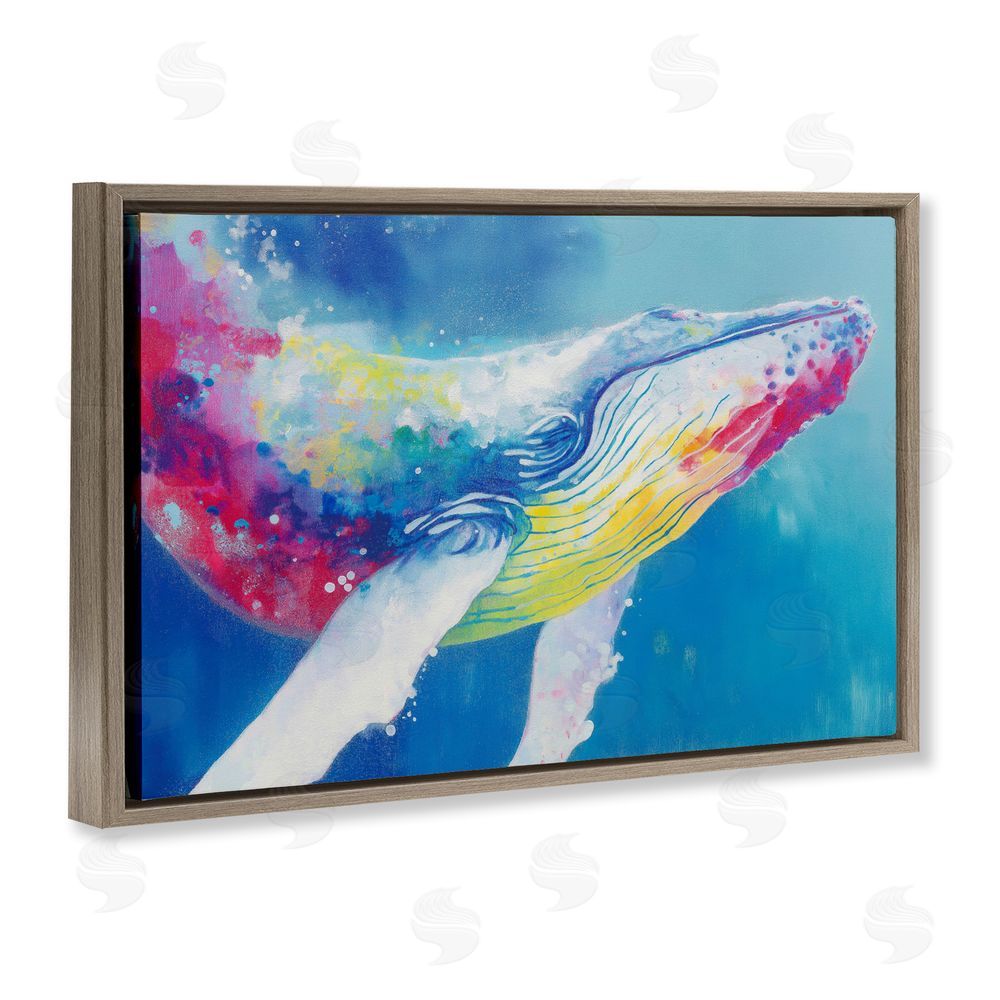 Chromatic Storm Studio Breaching Humpback Whale Brown Floating Frame Stretched Canvas Wall Art Print