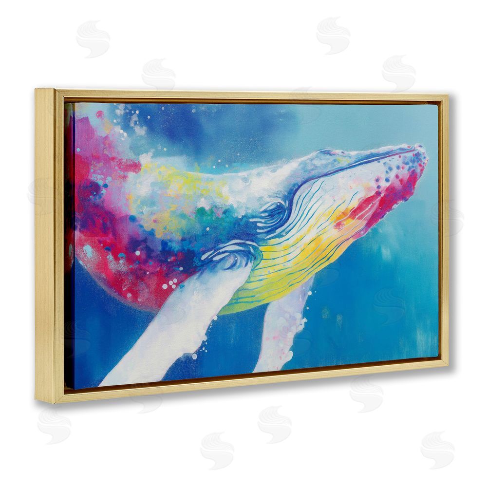 Chromatic Storm Studio Breaching Humpback Whale Gold Floating Frame Stretched Canvas Wall Art Print