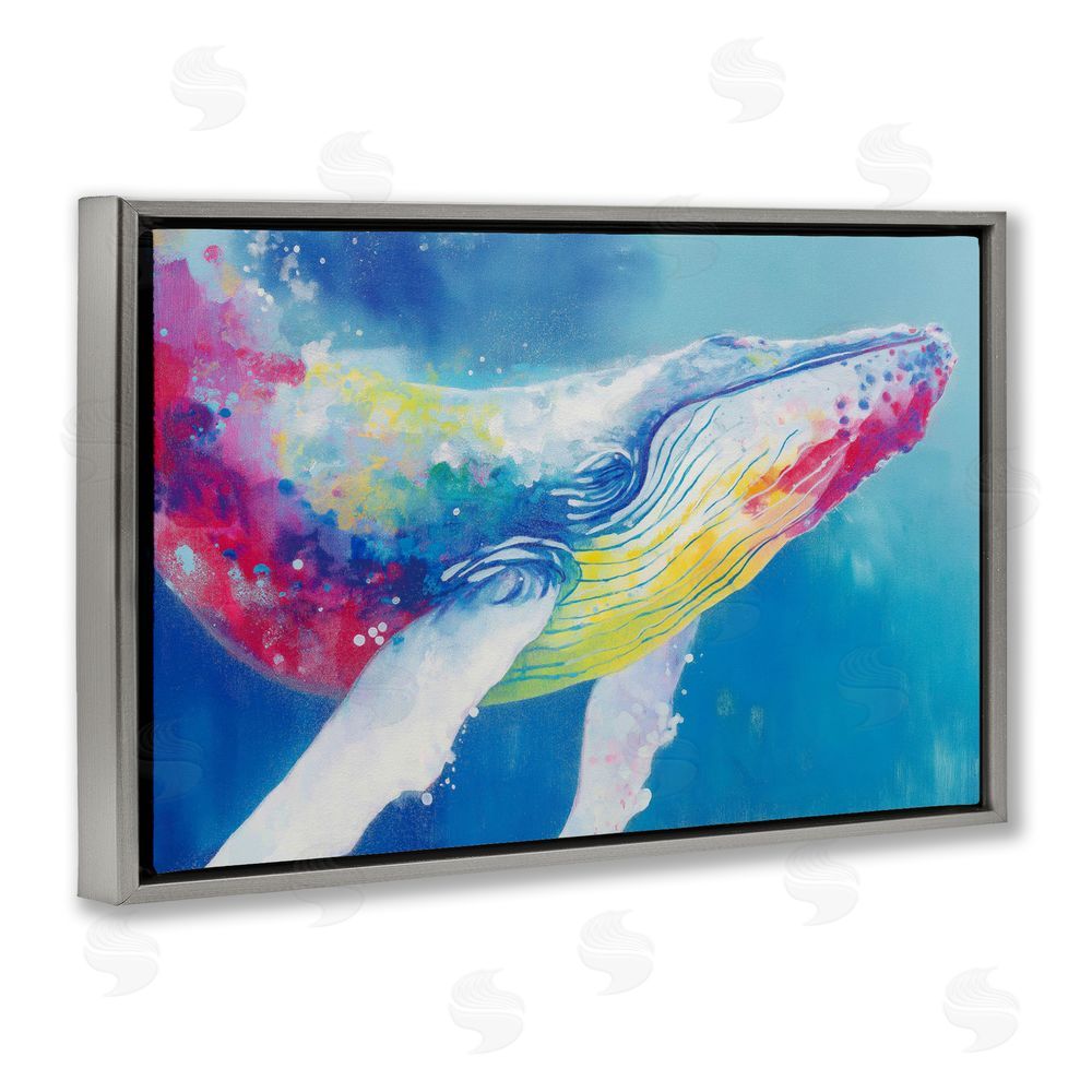 Chromatic Storm Studio Breaching Humpback Whale Gray Floating Frame Stretched Canvas Wall Art Print