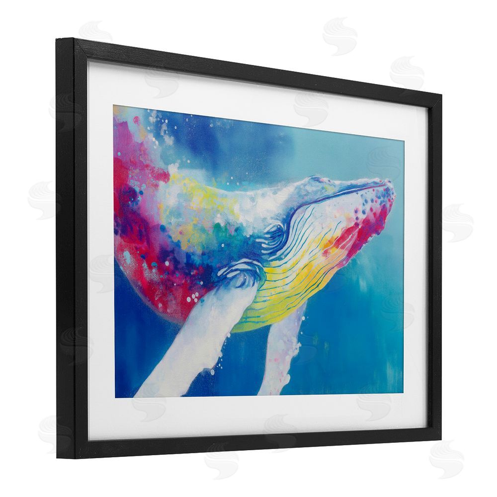 Chromatic Storm Studio Breaching Humpback Whale Black Framed Print Under Glass with Matting Wall Art