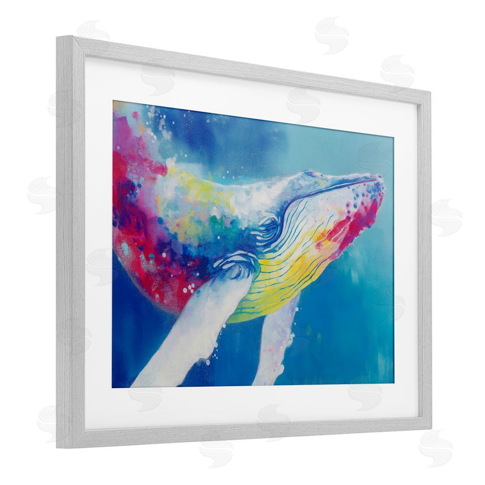Chromatic Storm Studio Breaching Humpback Whale Gray Framed Print Under Glass with Matting Wall Art