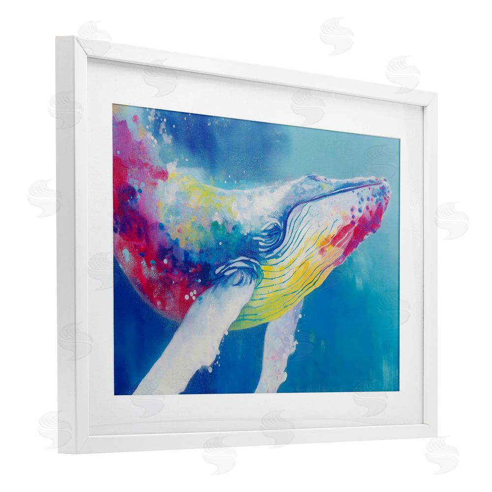 Chromatic Storm Studio Breaching Humpback Whale White Framed Print Under Glass with Matting Wall Art