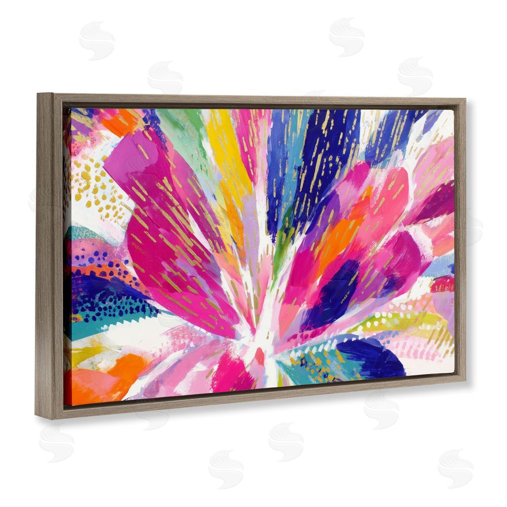 Chromatic Storm Studio Flower Burst in Vibrant Tones Brown Floating Framed Canvas Wall Art