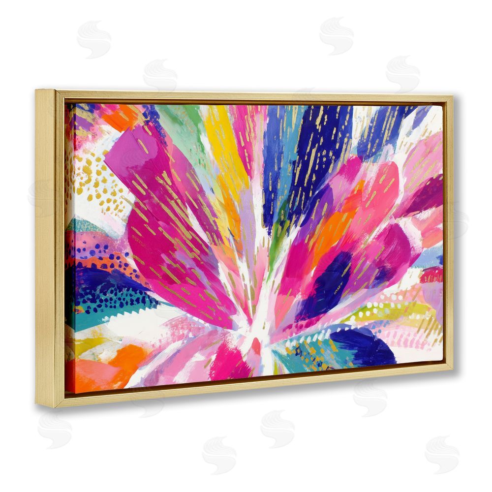 Chromatic Storm Studio Flower Burst in Vibrant Tones Gold Floating Framed Canvas Wall Art
