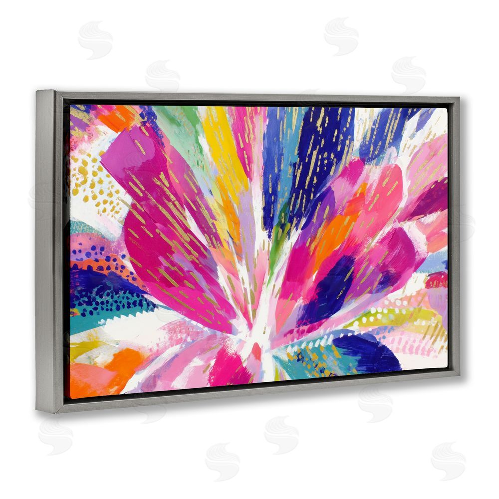 Chromatic Storm Studio Flower Burst in Vibrant Tones Gray Floating Framed Canvas Wall Art