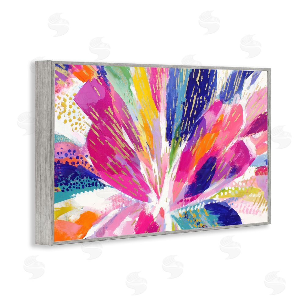 Chromatic Storm Studio Flower Burst in Vibrant Tones Gray Framed Giclee Wall Art