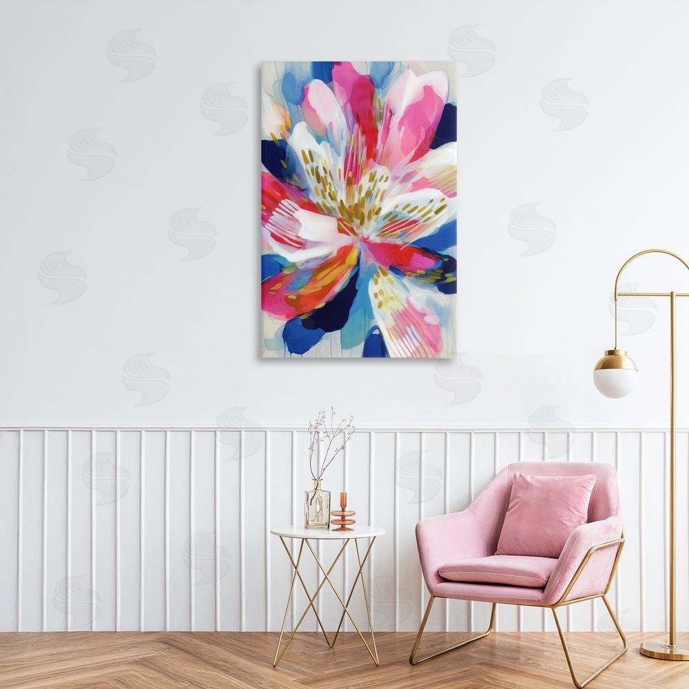 Chromatic Storm Studio Lily In Pink & Blue Stretched Canvas Wall Art in Room