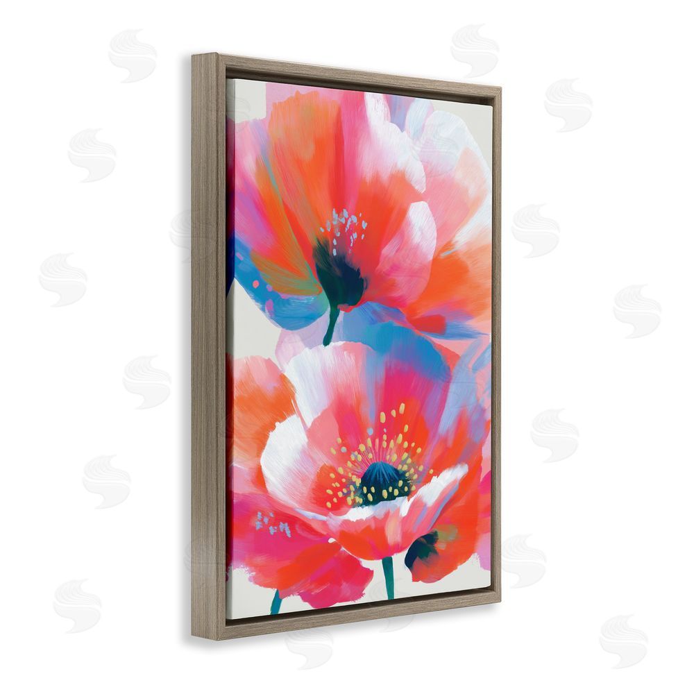 Chromatic Storm Studio Poppies in Soft Light Brown Floating Framed Canvas Wall Art