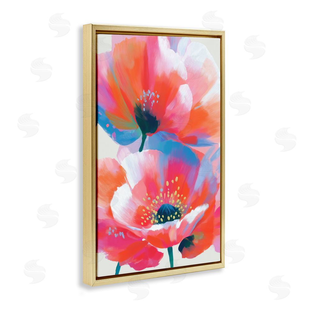Chromatic Storm Studio Poppies in Soft Light Gold Floating Framed Canvas Wall Art