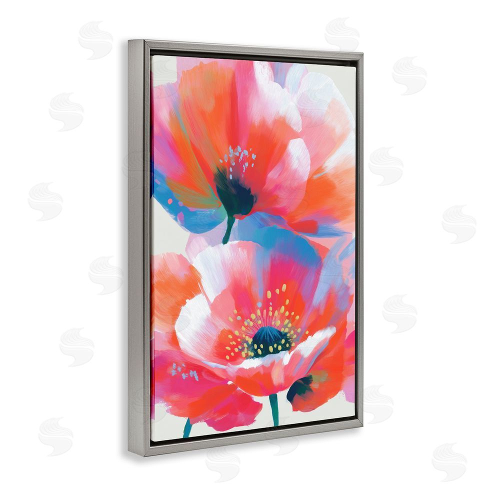 Chromatic Storm Studio Poppies in Soft Light Gray Floating Framed Canvas Wall Art