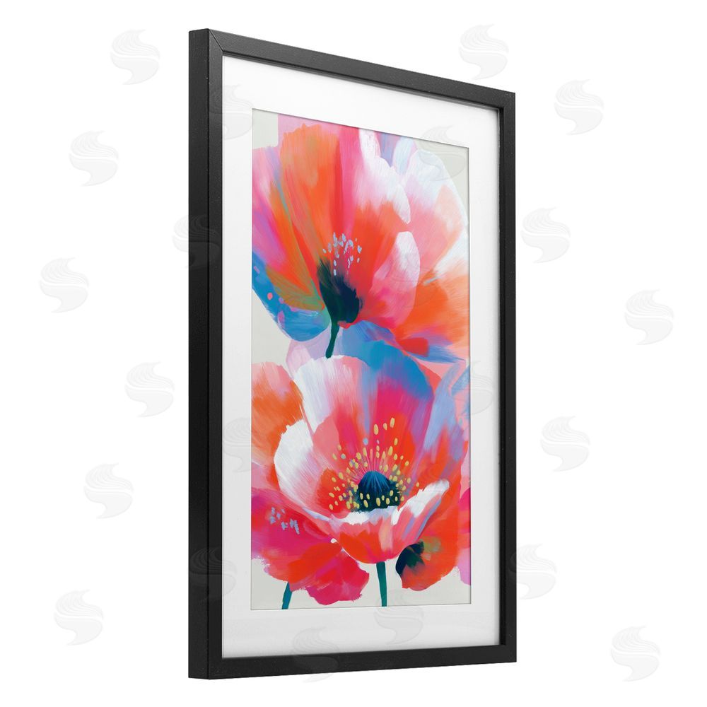 Chromatic Storm Studio Poppies in Soft Light Black Framed Print Under Glass Wall Art