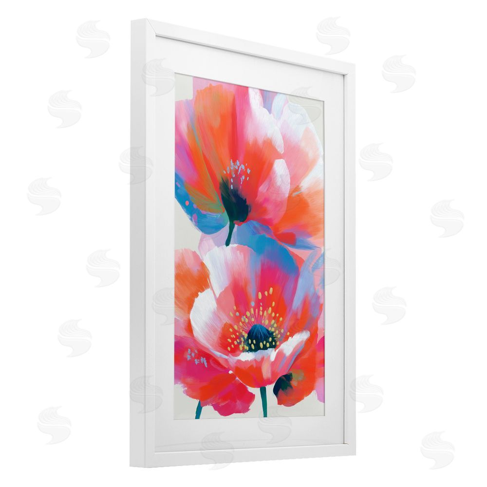 Chromatic Storm Studio Poppies in Soft Light White Framed Print Under Glass Wall Art
