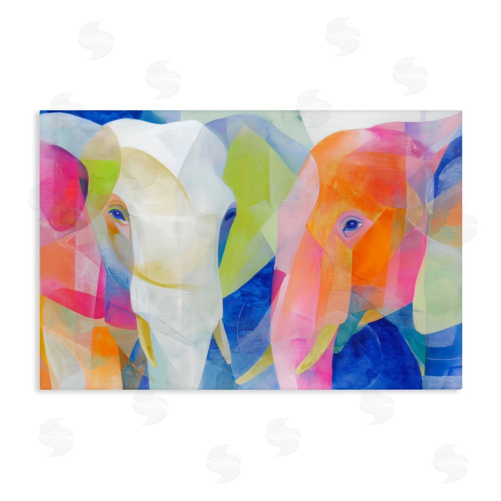 Chromatic Storm Studio Two Elephants Geometric Composition Stretched Canvas Wall Art Print