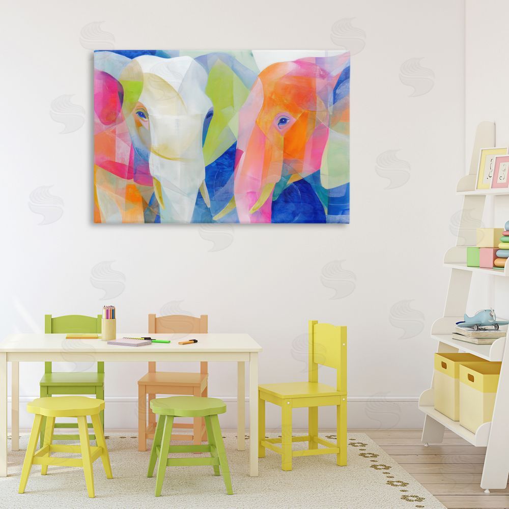 Chromatic Storm Studio Two Elephants Geometric Composition Stretched Canvas on Wall