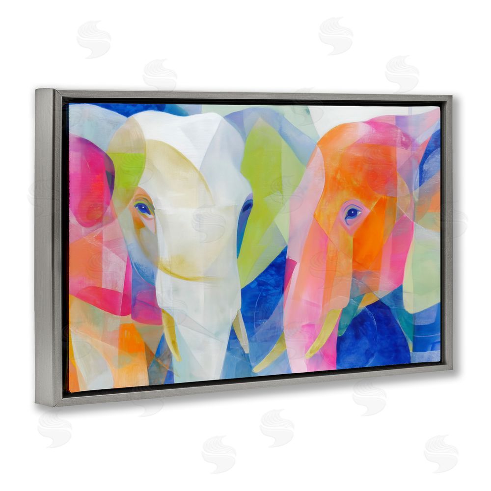 Chromatic Storm Studio Two Elephants Geometric Composition Gray Floating Framed Canvas Wall Art Print