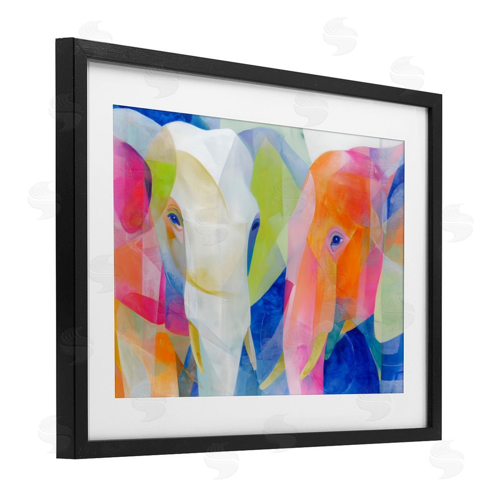 Chromatic Storm Studio Two Elephants Geometric Composition Black Framed Print Under Glass with White Mat Wall Art