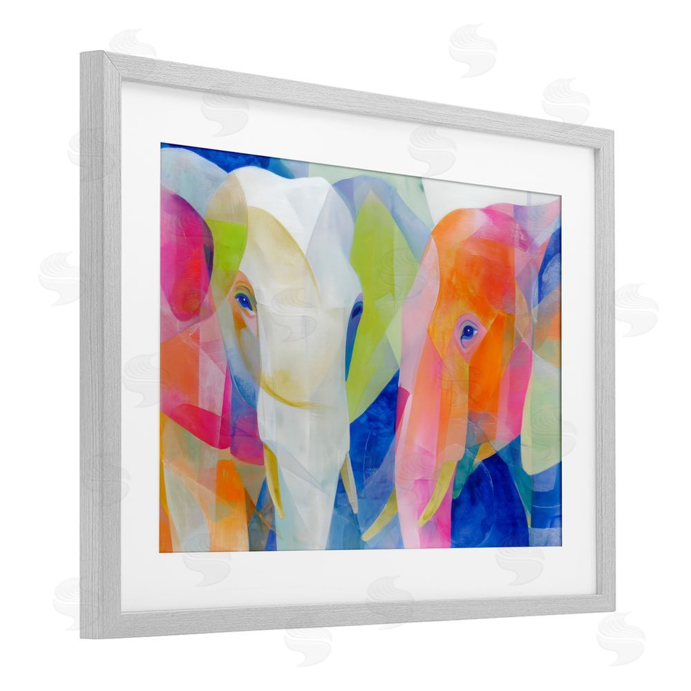Chromatic Storm Studio Two Elephants Geometric Composition Gray Framed Print Under Glass with White Mat Wall Art