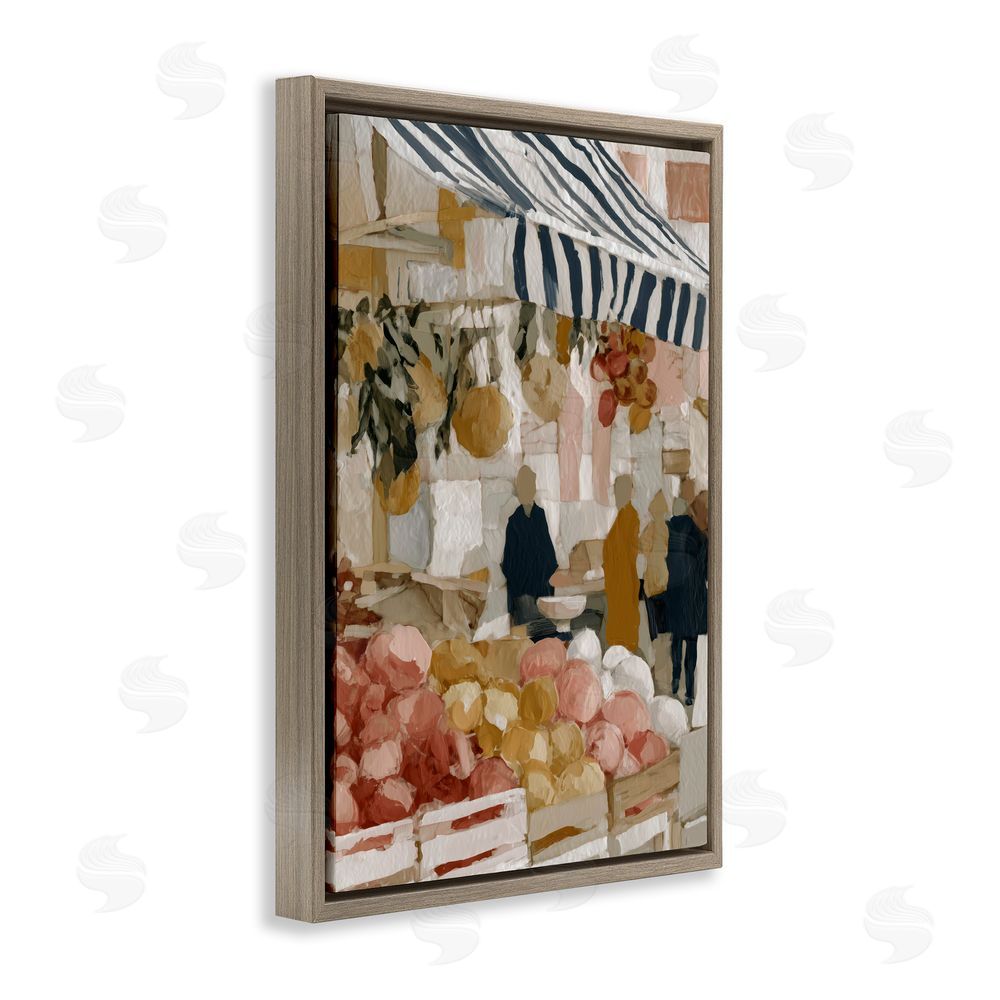 Chromatic Storm Studio Market Stall with Fresh Citrus Brown Floating Framed Canvas Wall Art